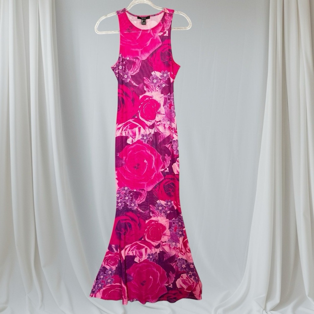 Pink Floral Mesh Sheer Maxi Dress Fairy Mermaid Size Small See Through Cover Up‎